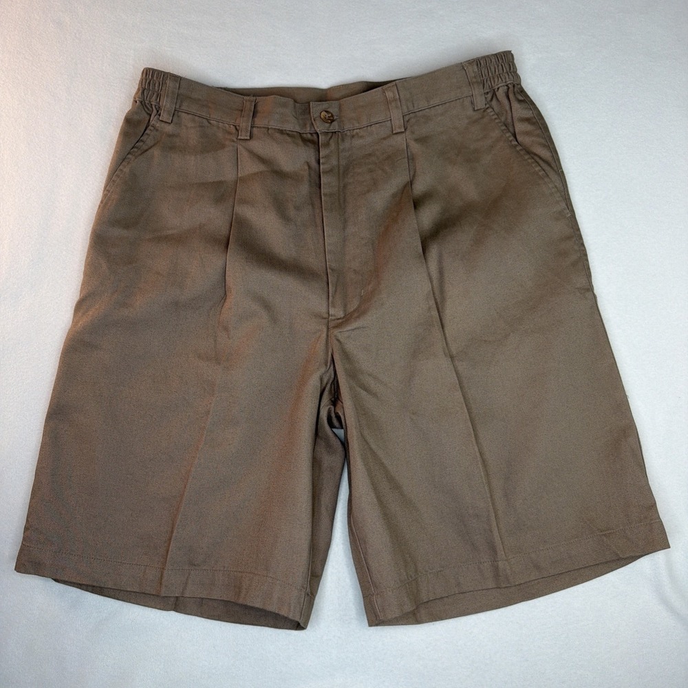 KingSize Men's 36 Tall Ramie Cotton Pleated Shorts Khaki Elastic Waist